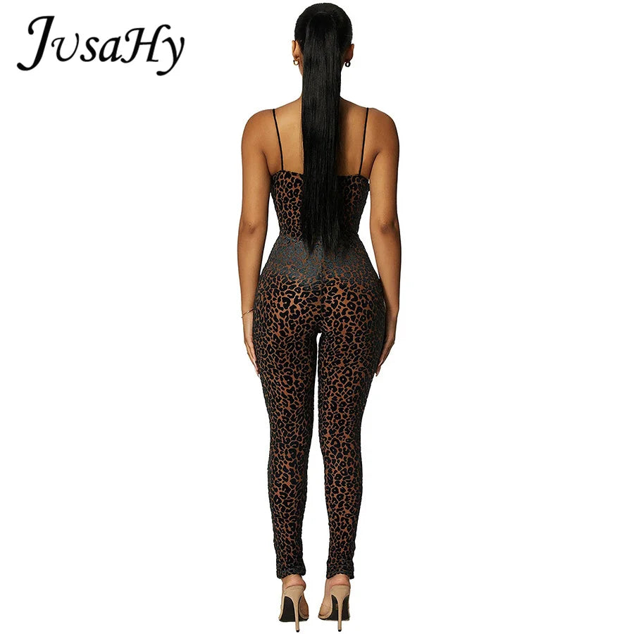 Leopard Print Flocking Jumpsuit